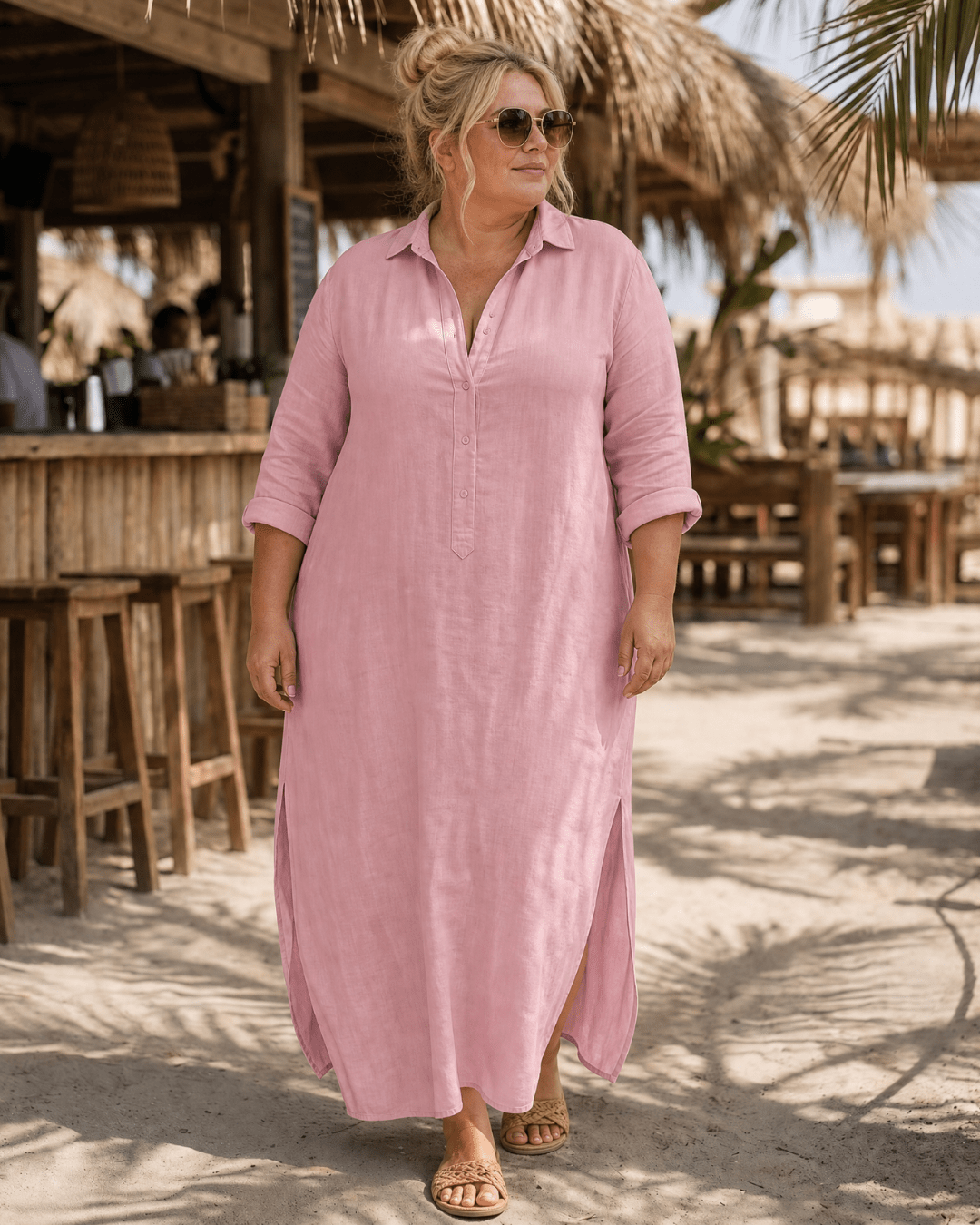 Vipro | Elegante Strandjurk met Relaxte Pasvorm en Knoopsluiting