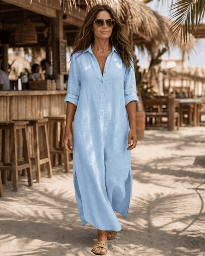 Vipro | Elegante Strandjurk met Relaxte Pasvorm en Knoopsluiting