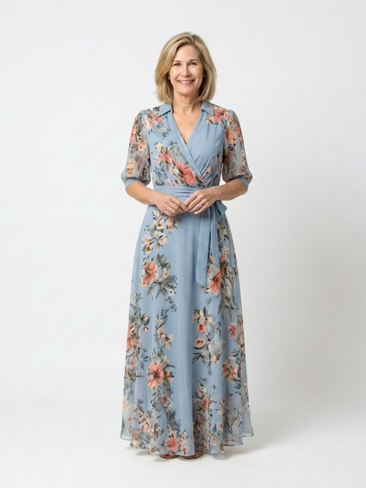 Elowen | Maxi jurk met V-hals en bloemenmotief