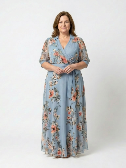 Elowen | Maxi jurk met V-hals en bloemenmotief